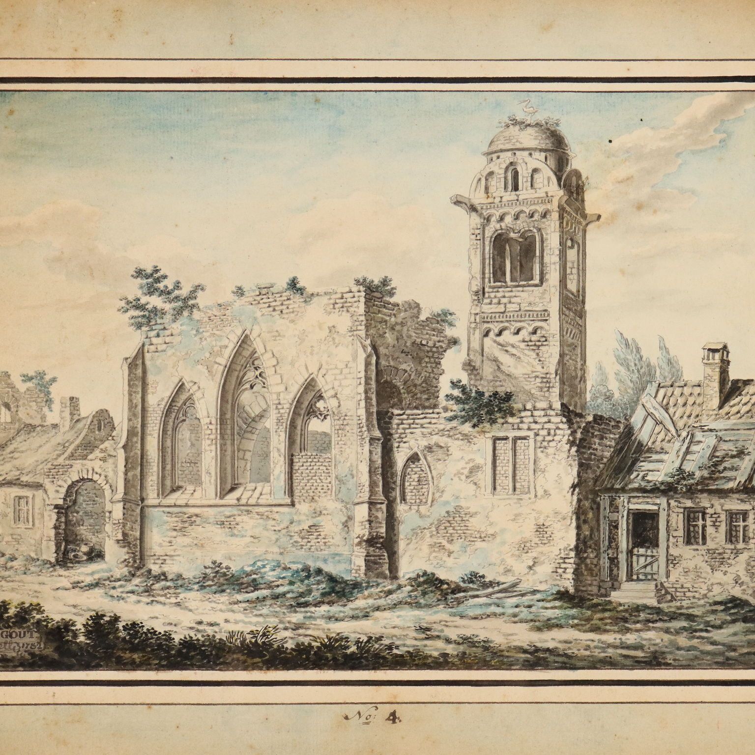 Antique Painting Signed Johann Franz Gout Church In Ruins 1782 photo for sale