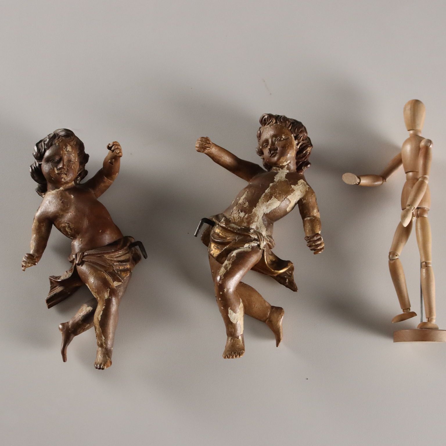 Antique Cherubs Lacquered Gilded Carved Wood Italy XVIII Century photo furniture