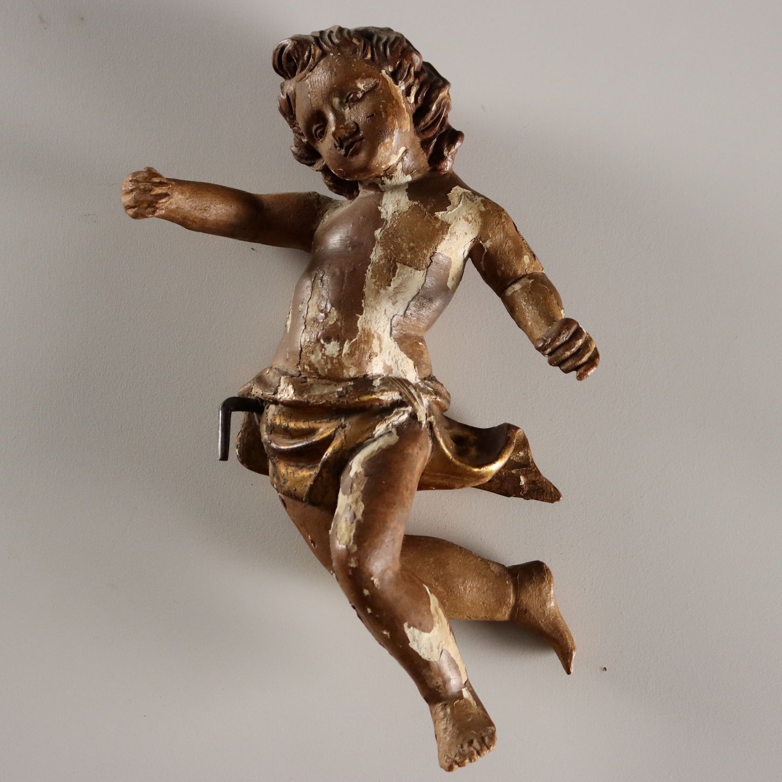 Antique Cherubs Lacquered Gilded Carved Wood Italy XVIII Century photo vintage