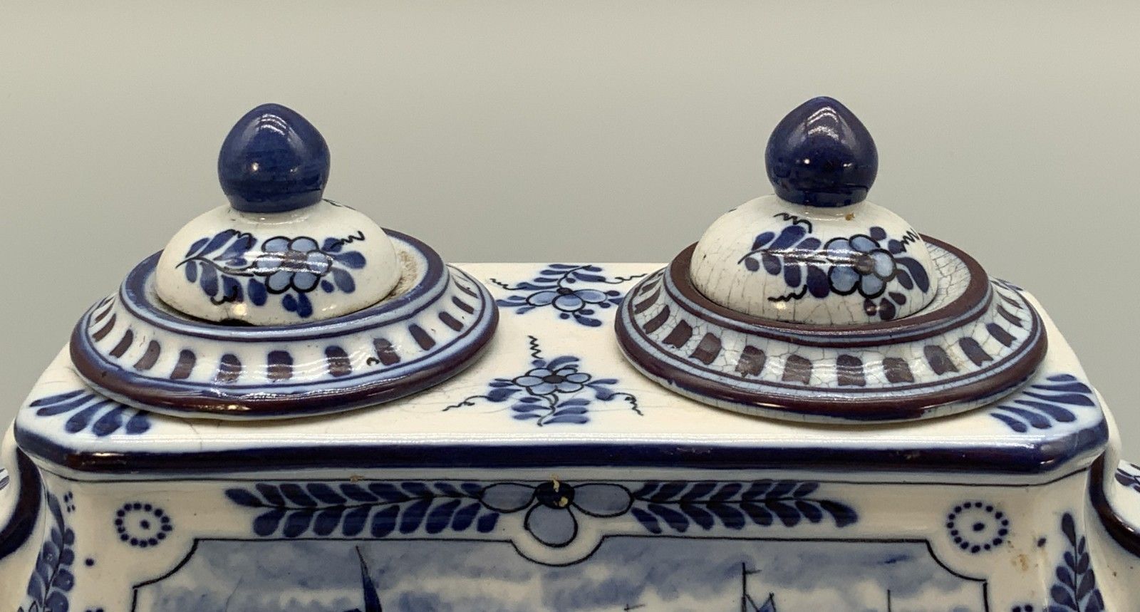 265.0 Dutch Delft Desktop Inkwell Stand Blue And White Faience Late 19th Century photo