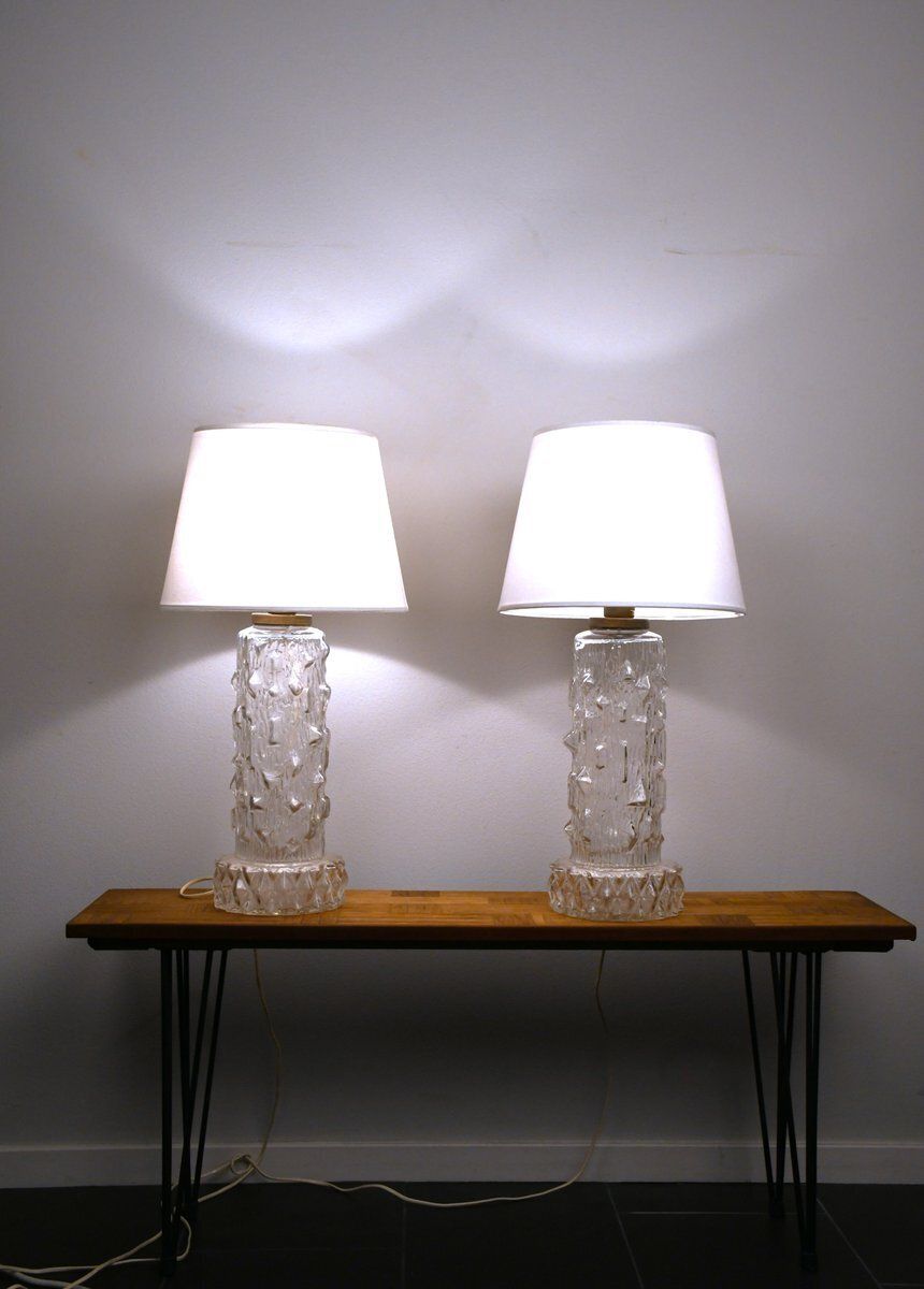 Large Glass Table Lamps By Henrik Blomqvist For Tranås Stilarmatur, 1960s, Set Of 2