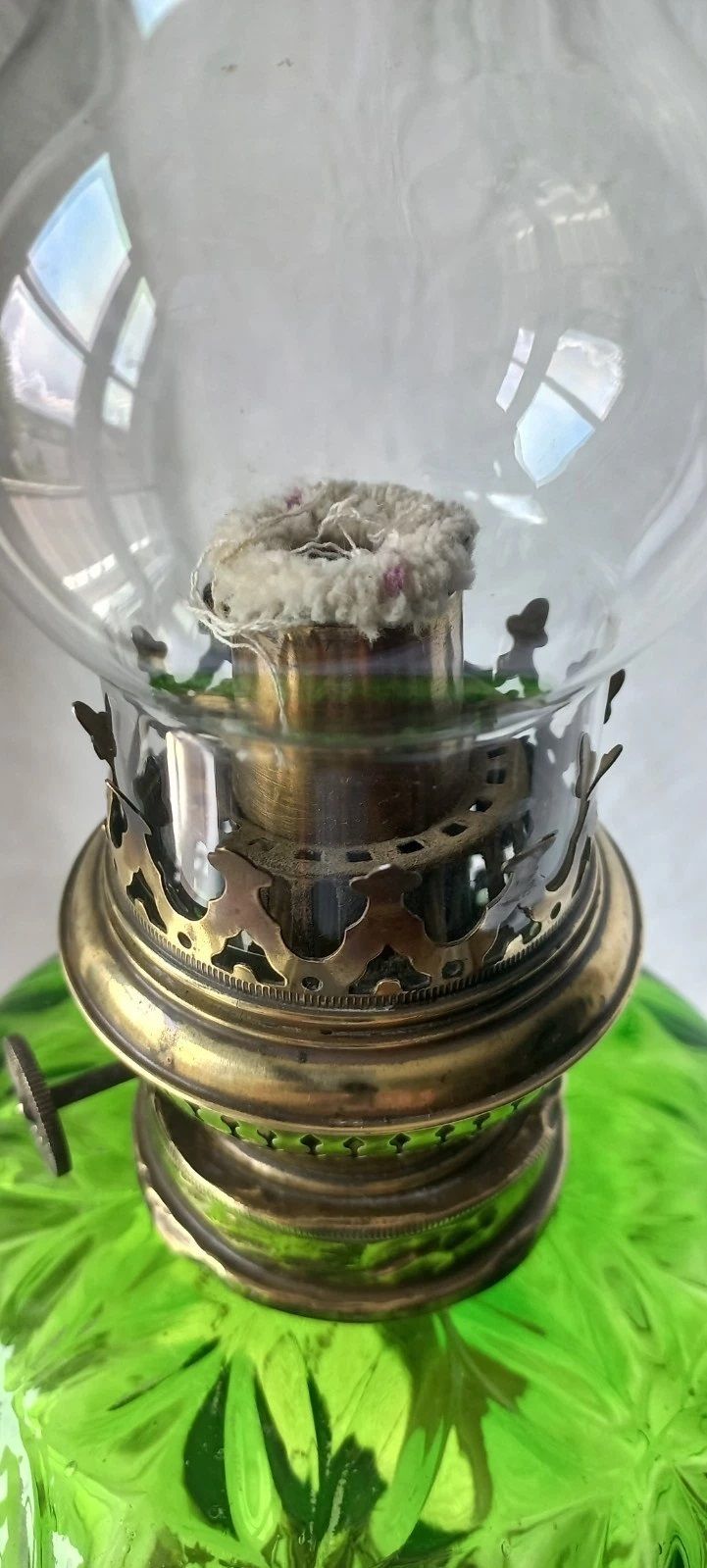 Vintage French Solid Brass / Green Glass Oil Lamp With Wick photo buy
