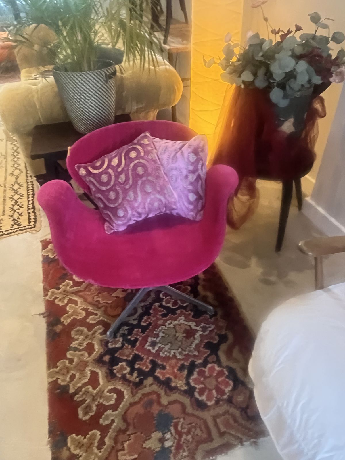 Tulip Chair In Cerise Velvet photo for sale