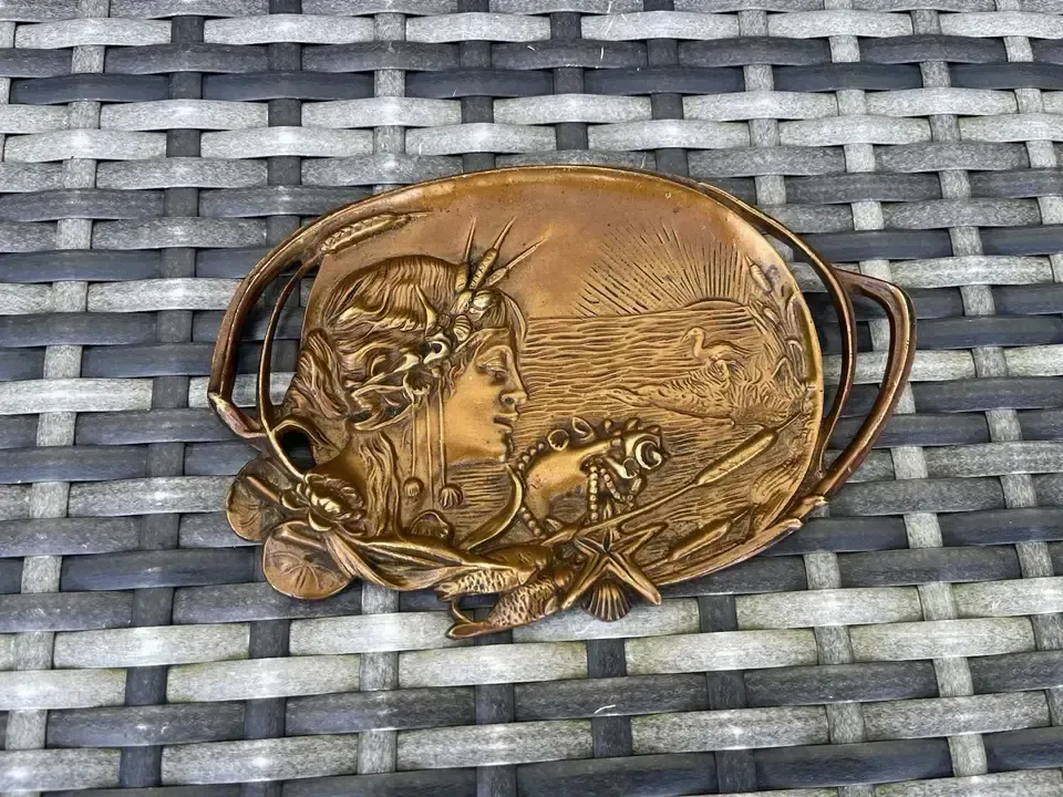 Antique French Art Nouveau Sea Nymph Shells Gilt Bronze Trinket Dish Card Tray photo Home Decor