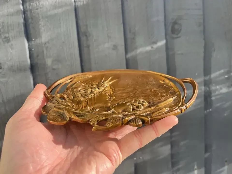 Antique French Art Nouveau Sea Nymph Shells Gilt Bronze Trinket Dish Card Tray photo buy