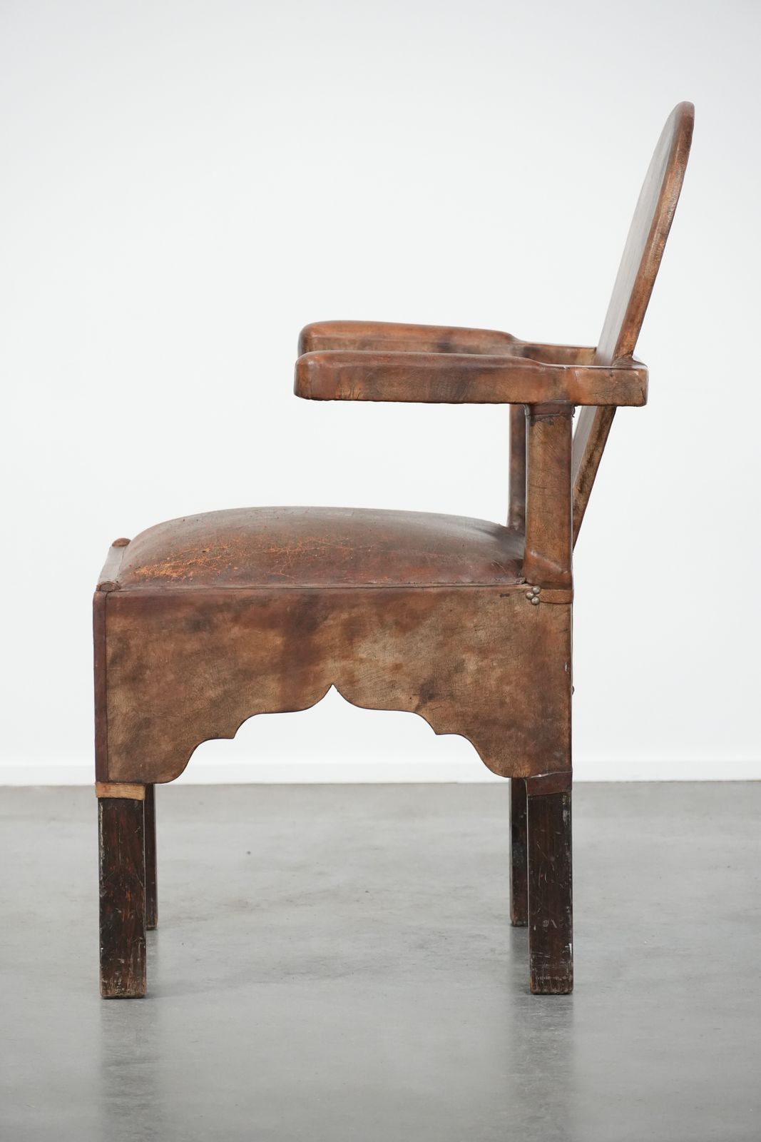 Unique Antique Sheep Leather Chair / Armchair With A Special North African Design photo 895.0