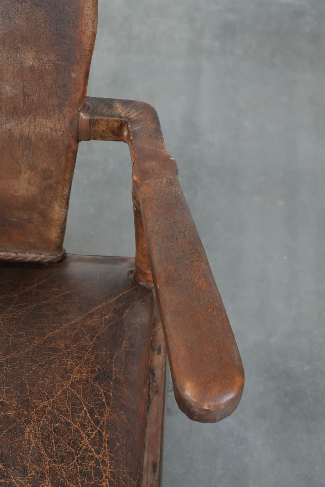 Unique Antique Sheep Leather Chair / Armchair With A Special North African Design photo vintage