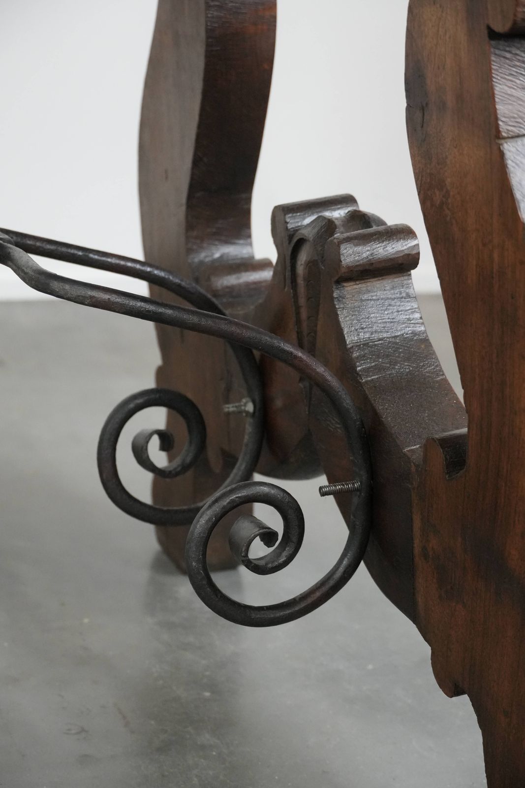 photo furniture Antique 18th Century Spanish Dining Table With A Wrought Iron Base In A Unique Large Size