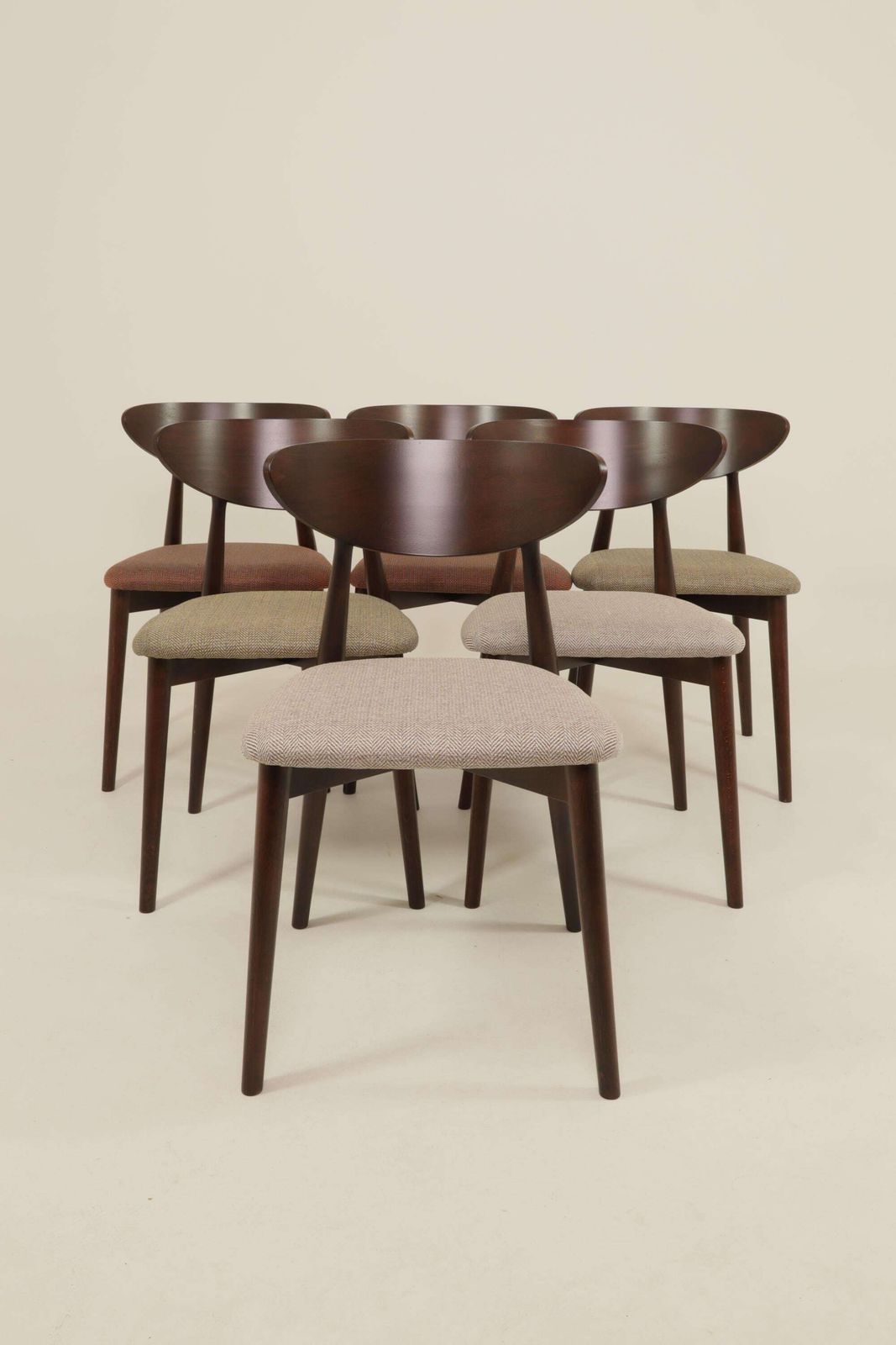 Furniture Set Of 4 Modern Beech Wood Dining Chair, Herringbone Terracota Fabric photo