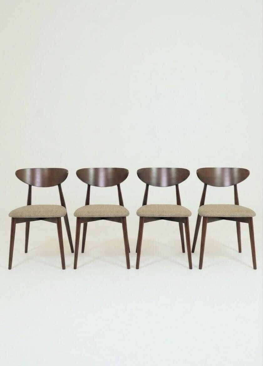 Set Of 4 Modern Beech Wood Dining Chair, Herringbone Yellow Ocra Fabric