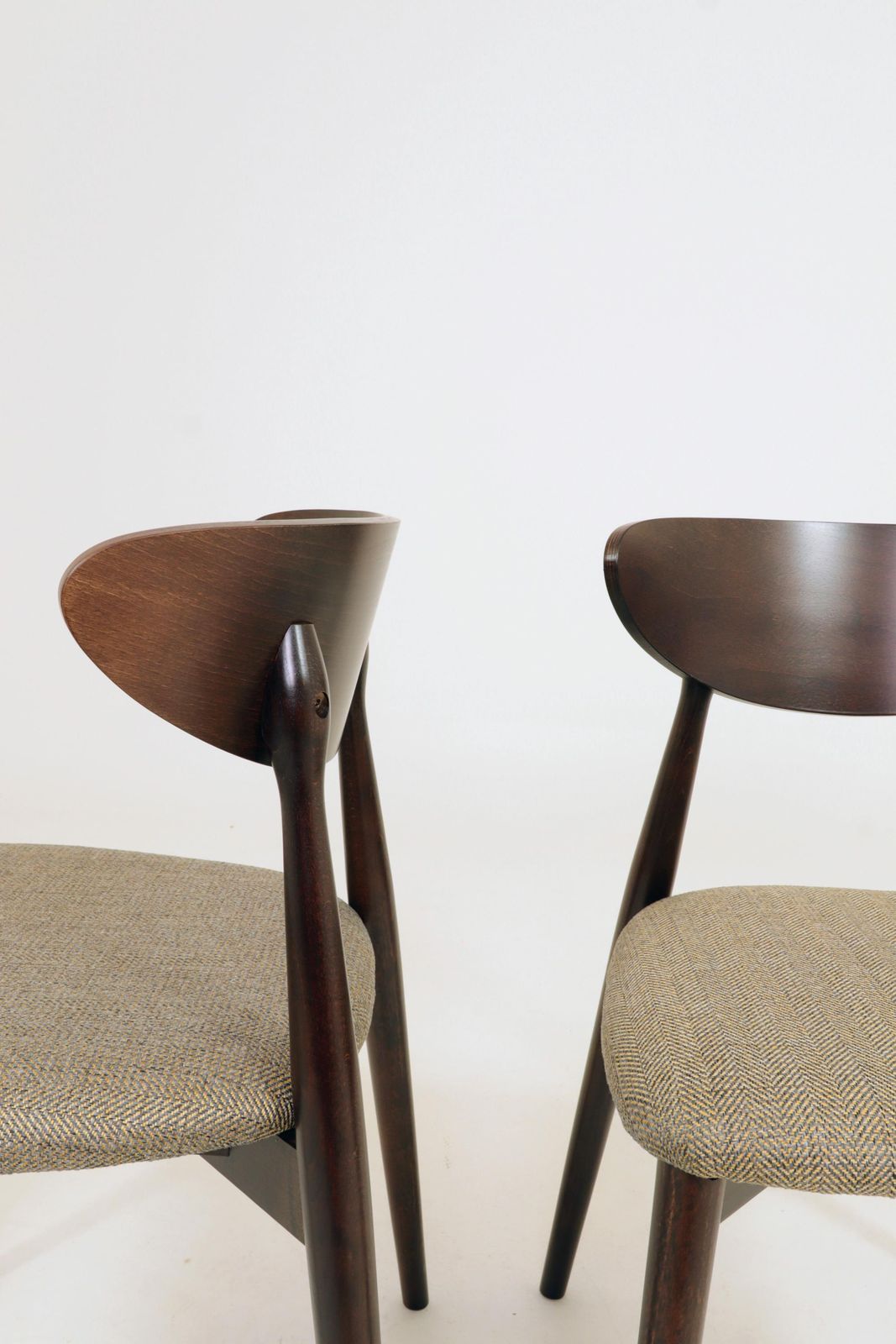 Set Of 4 Modern Beech Wood Dining Chair, Herringbone Yellow Ocra Fabric photo vinterior