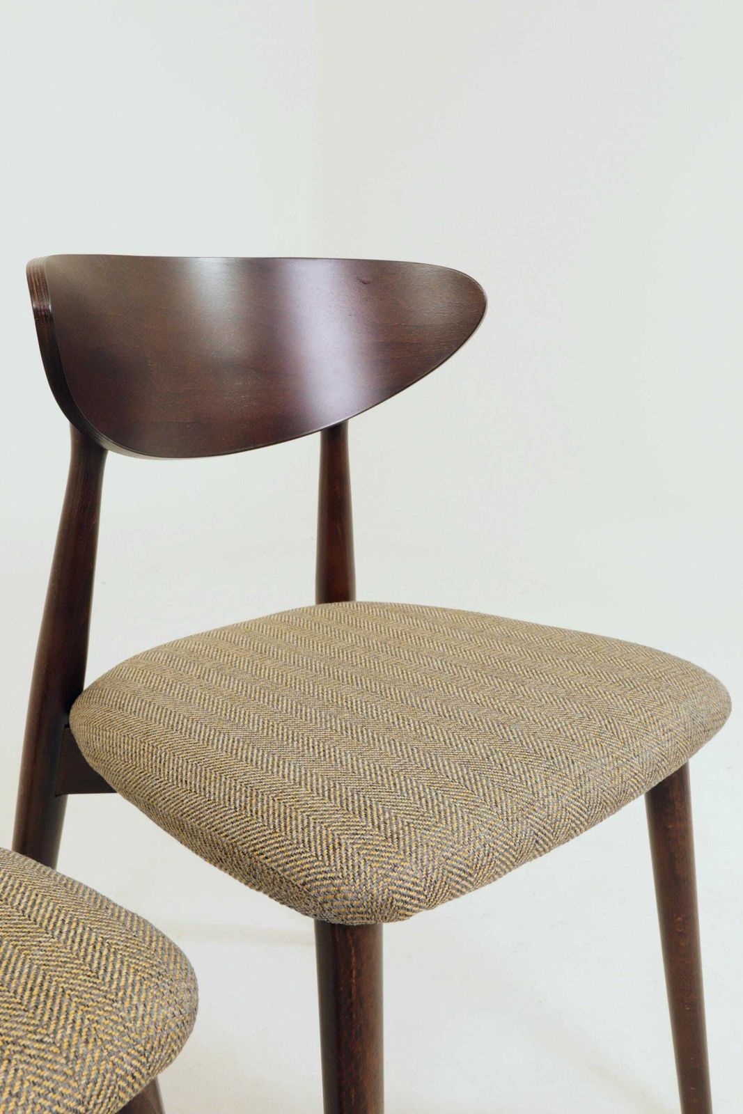 Set Of 4 Modern Beech Wood Dining Chair, Herringbone Yellow Ocra Fabric photo buy