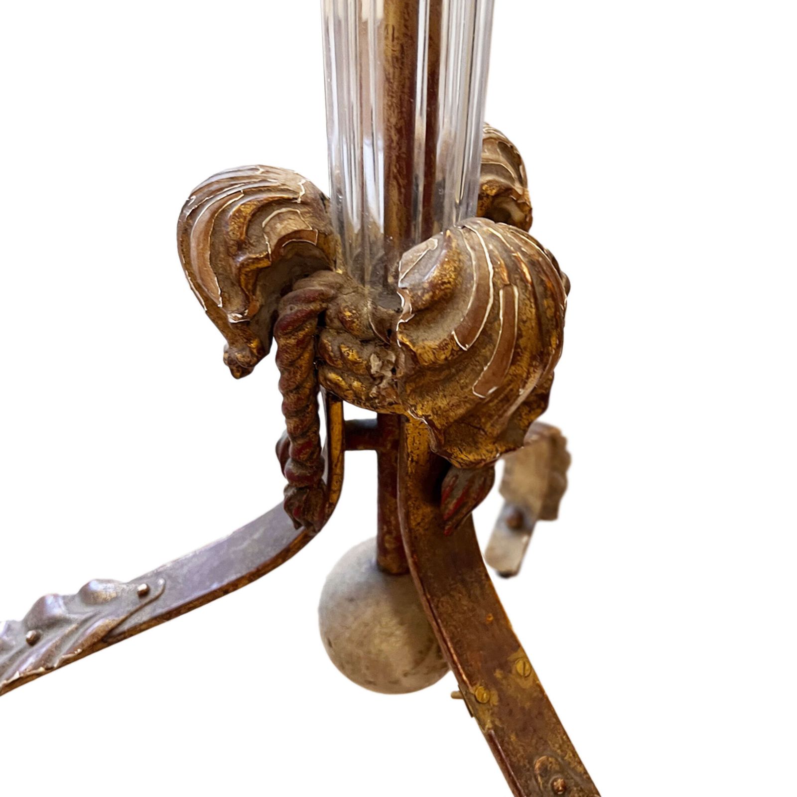 Midcentury French Glass, Giltwood & Tolewear Floor Lamp, Circa 1960 photo for sale