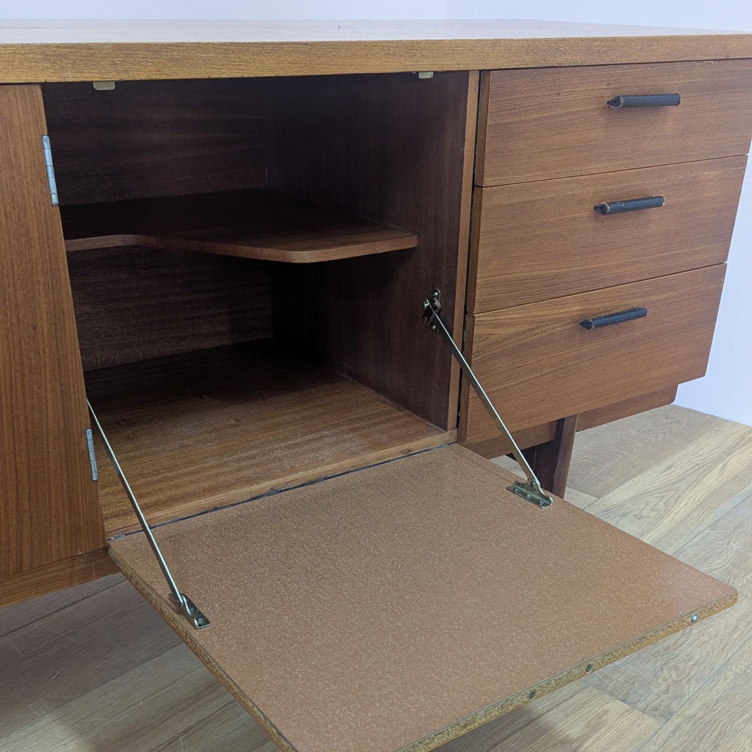 photo buy Midcentury 1960s Sideboard With Leather Handles By Gunther Hoffstead For Uniflex