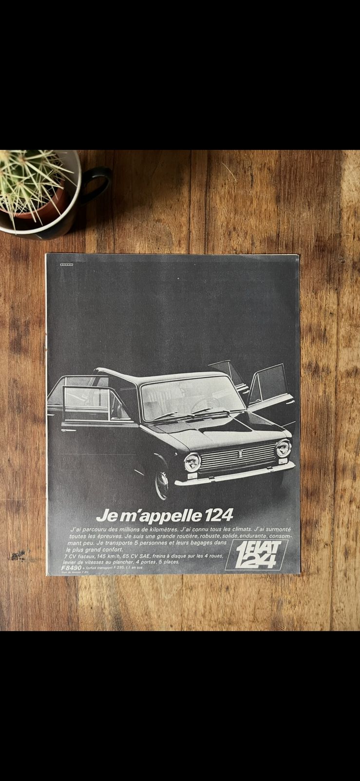 Vintage Fiat 124 Advertisement, 1967. photo furniture