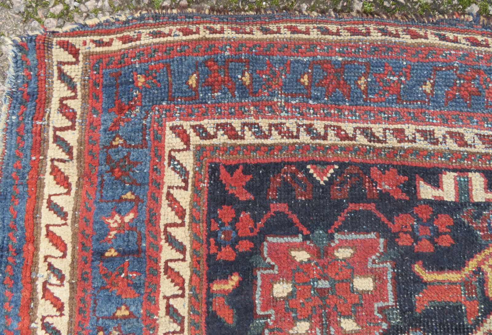 Distressed Antique Kurdish Rug. 173cm X 137cm. photo vintage