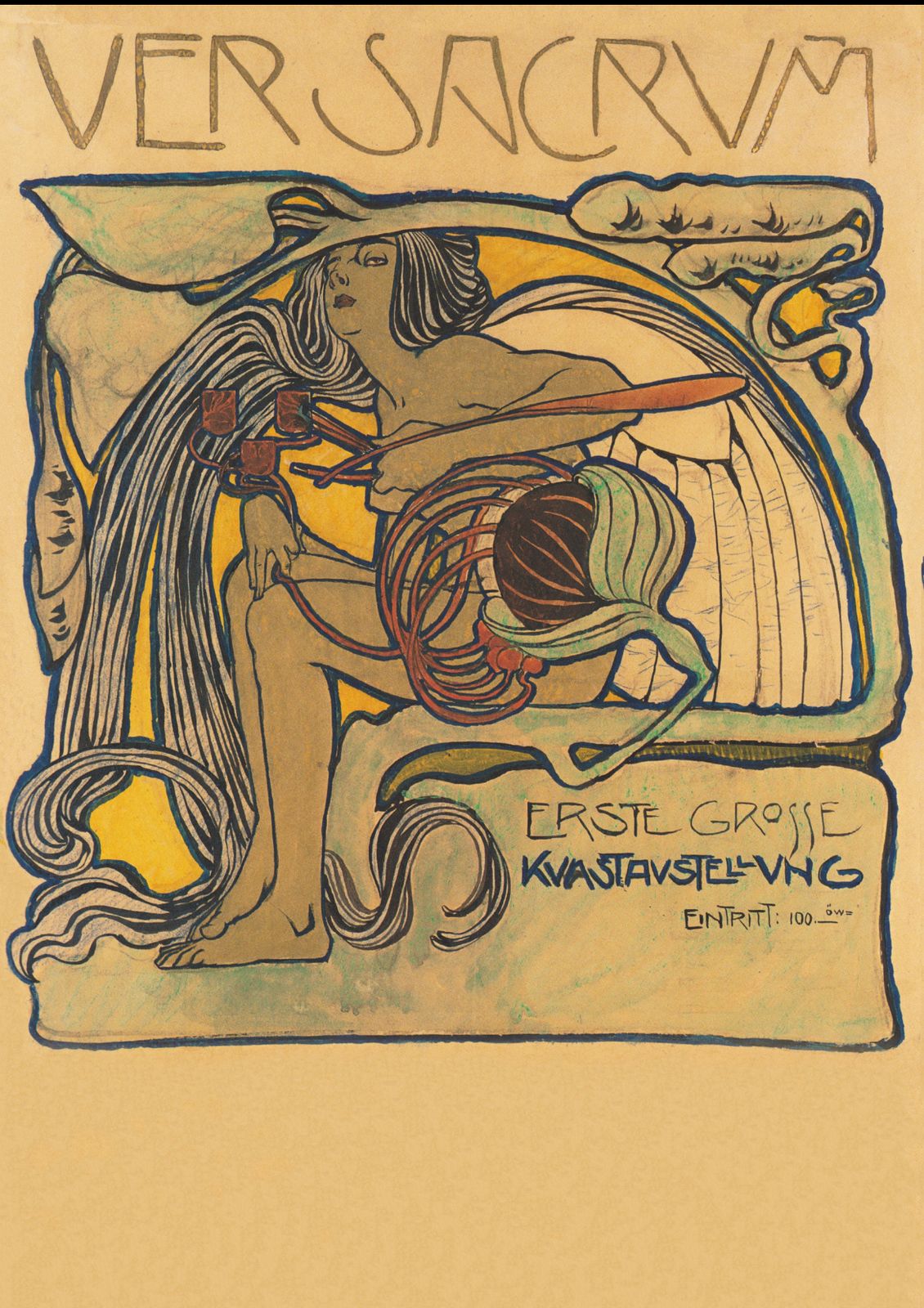 Vintage Advertising Poster   Ver Sacrum Erste Grossekolomon Moser  Austria 1897.