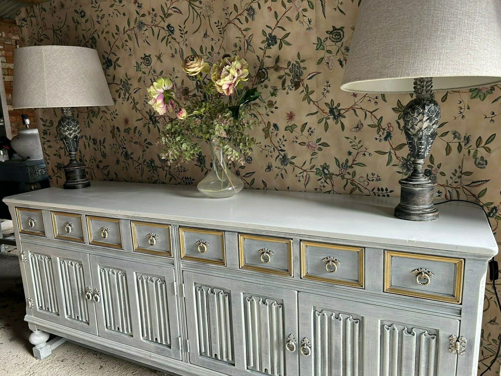 Grey Painted Sideboard, 1900s, Antique photo for sale