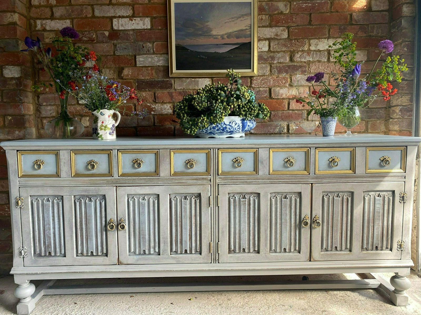 Grey Painted Sideboard, 1900s, Antique photo vinterior