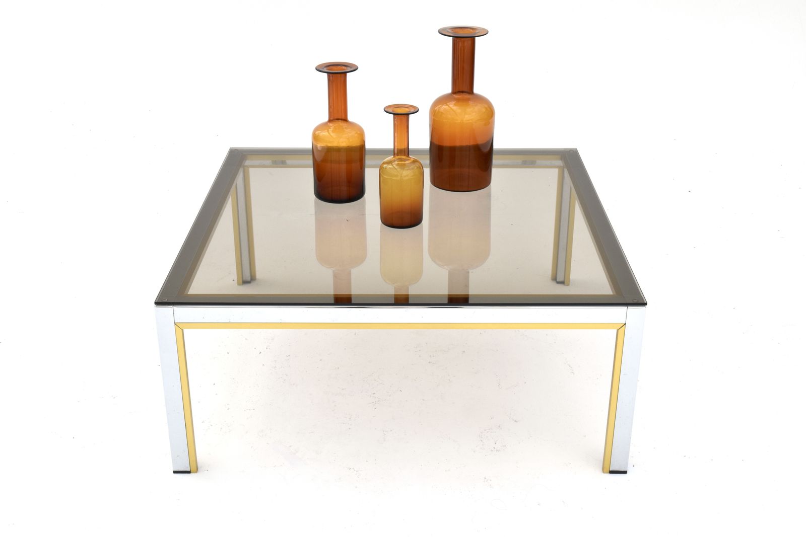 1970s Italian Renato Zevi Chrome, Brass & Smoked Glass Coffee Table photo for sale