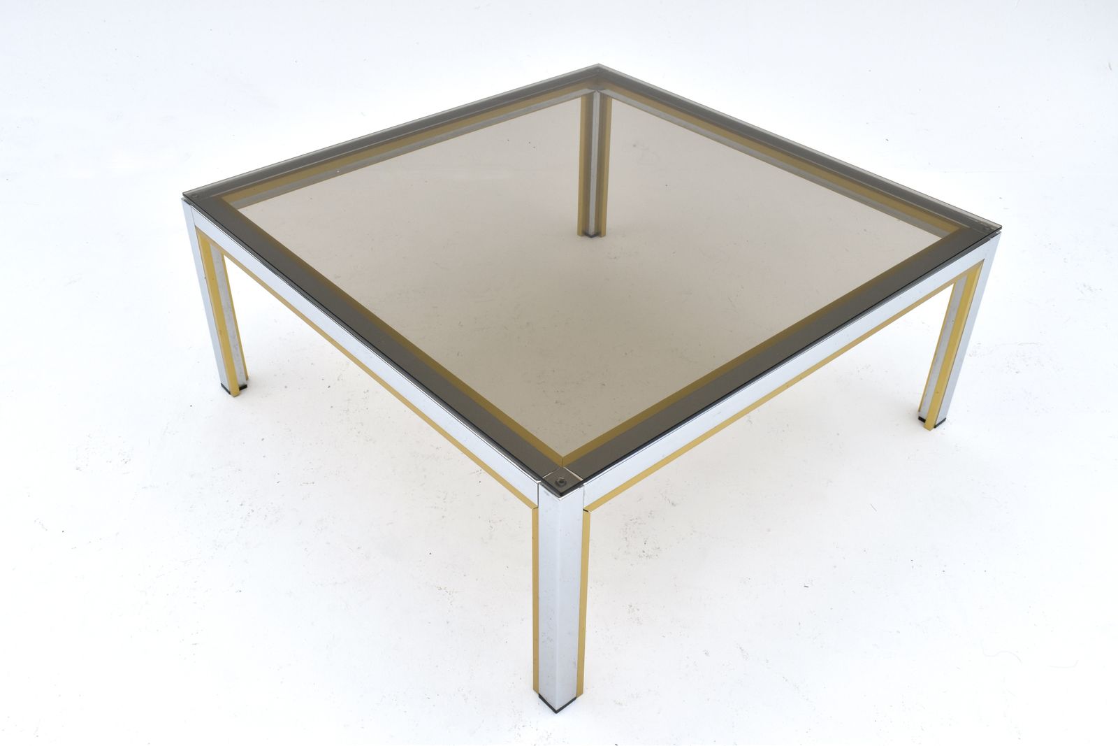 photo furniture 1970s Italian Renato Zevi Chrome, Brass & Smoked Glass Coffee Table