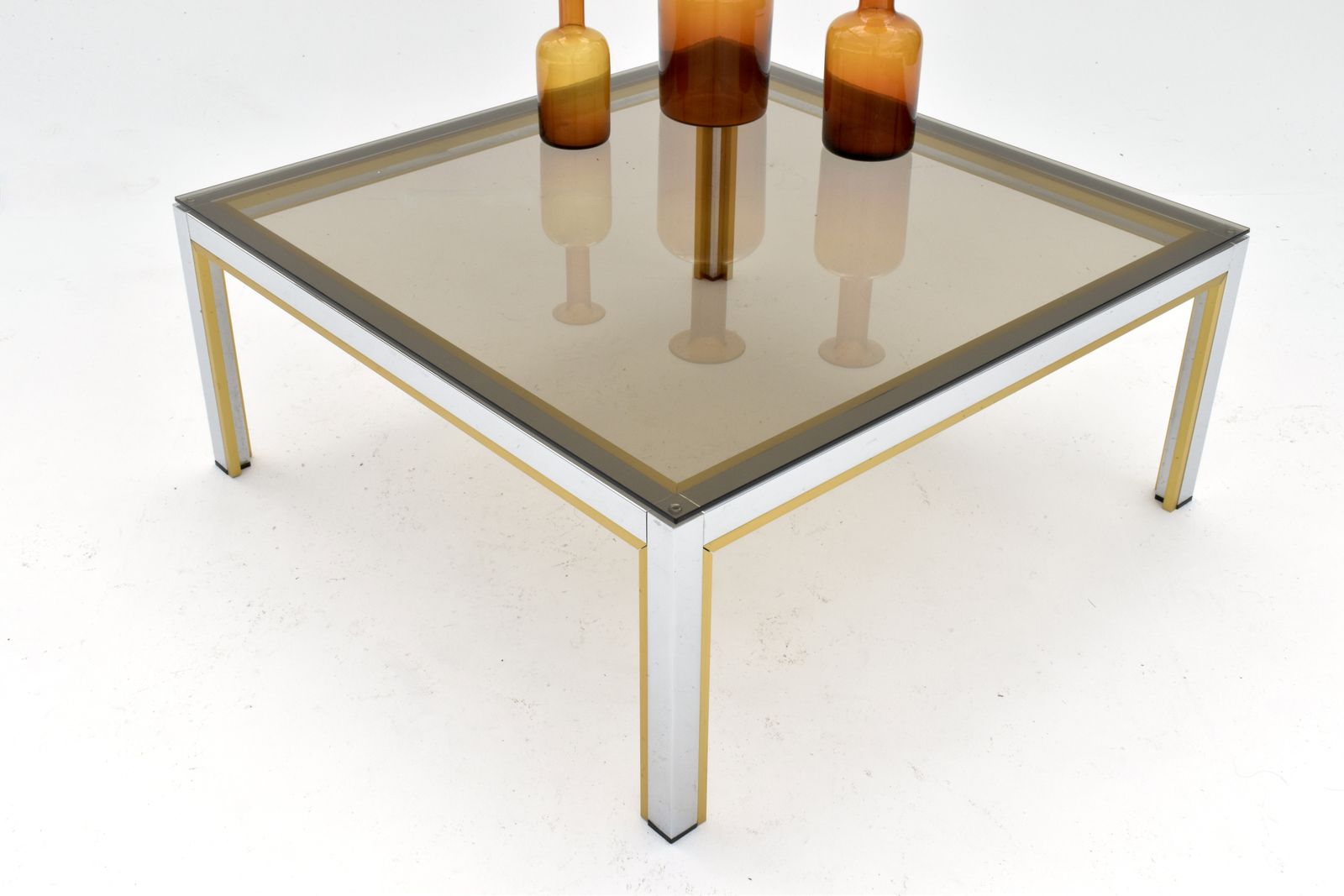 Furniture 1970s Italian Renato Zevi Chrome, Brass & Smoked Glass Coffee Table photo