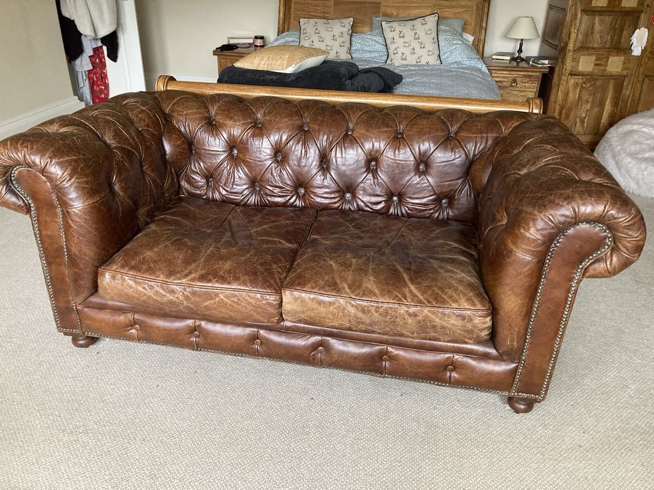 Set Of Two Timothy Oulton Leather Chesterfield Brown Two Seater Sofas, Halo From Barker And Stonehouse photo furniture