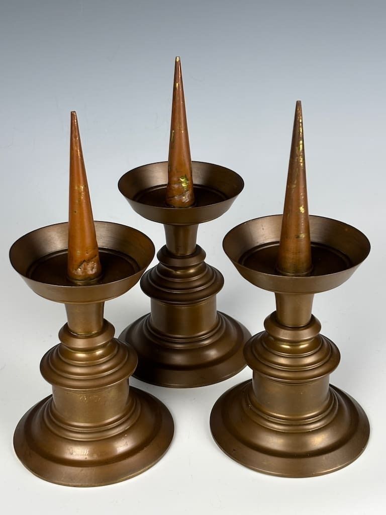 Magnificent Set Of Three Late 17th Century Bronze Pricket Candlesticks