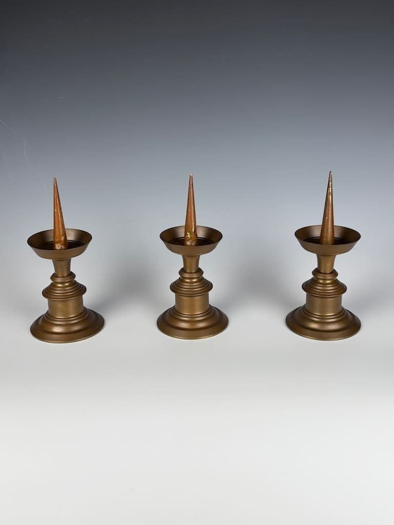 Magnificent Set Of Three Late 17th Century Bronze Pricket Candlesticks photo furniture