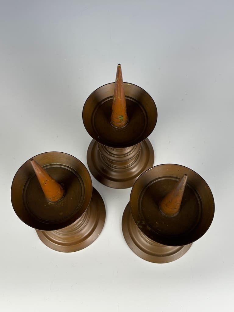 Magnificent Set Of Three Late 17th Century Bronze Pricket Candlesticks photo 495.0