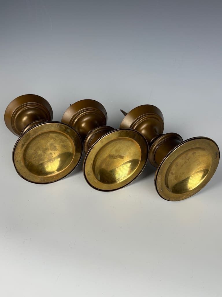 495.0 Magnificent Set Of Three Late 17th Century Bronze Pricket Candlesticks photo