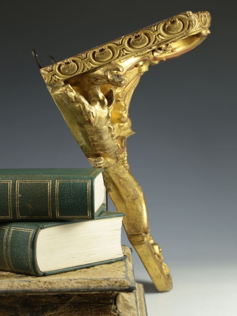 photo furniture Exquisite Renaissance Revival Giltwood Griffin Bracket Shelf
