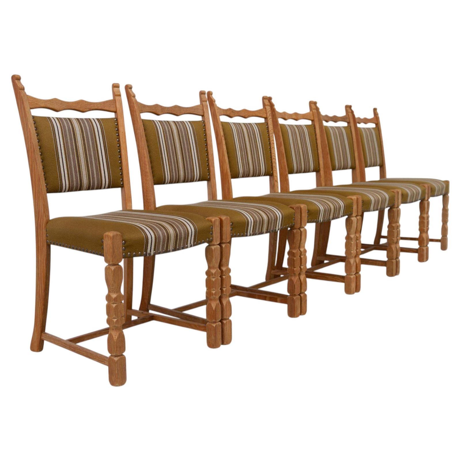 Danish Brutalist Oak Dining Chairs By Henning Kjærnulf, 1970s. Set Of 6.