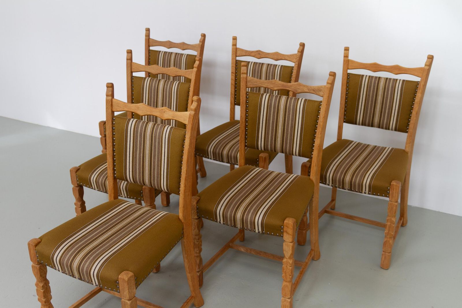 photo furniture Danish Brutalist Oak Dining Chairs By Henning Kjærnulf, 1970s. Set Of 6.