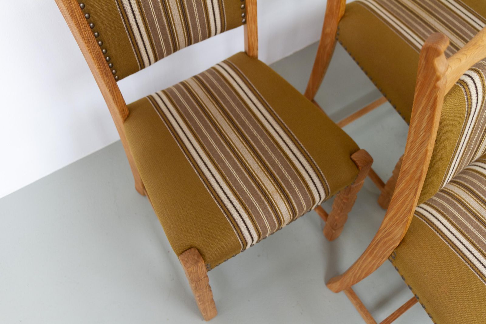 Furniture Danish Brutalist Oak Dining Chairs By Henning Kjærnulf, 1970s. Set Of 6. photo