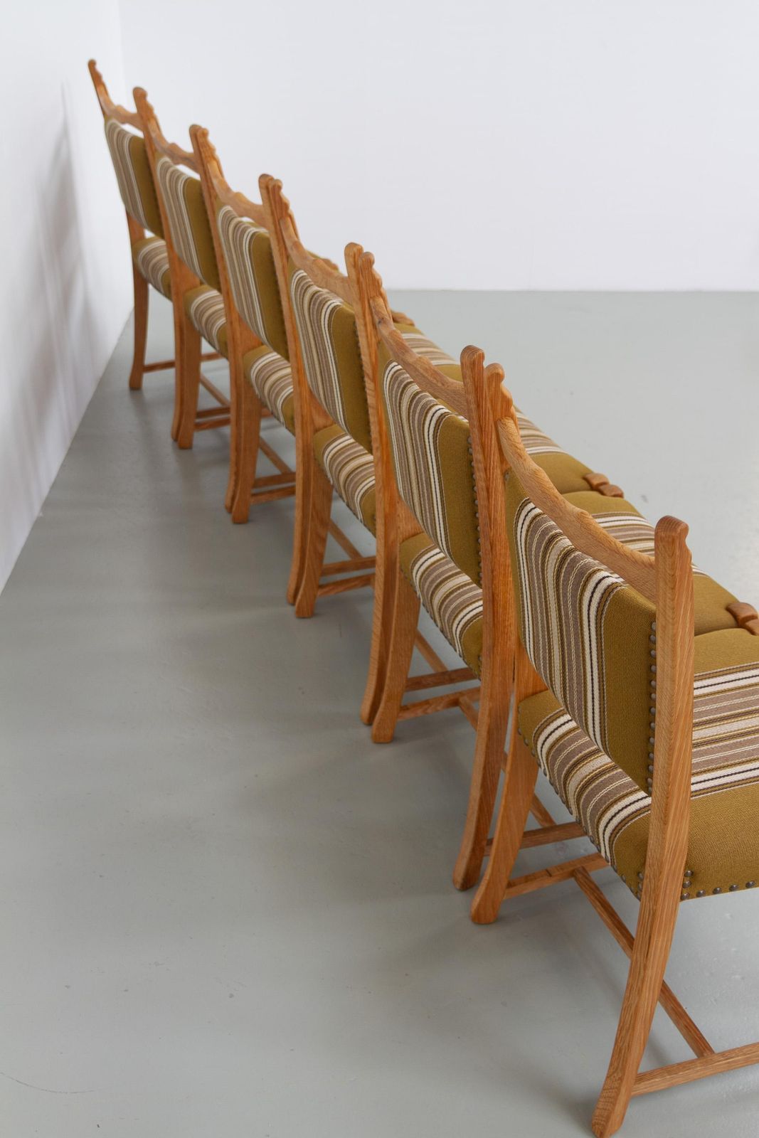 photo buy Danish Brutalist Oak Dining Chairs By Henning Kjærnulf, 1970s. Set Of 6.