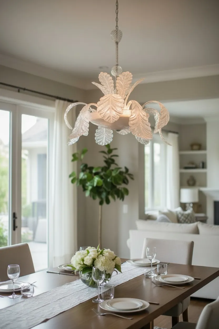 Large Murano Glass Leaf Chandelier By Barovier & Toso, Italy, 1950s photo for sale