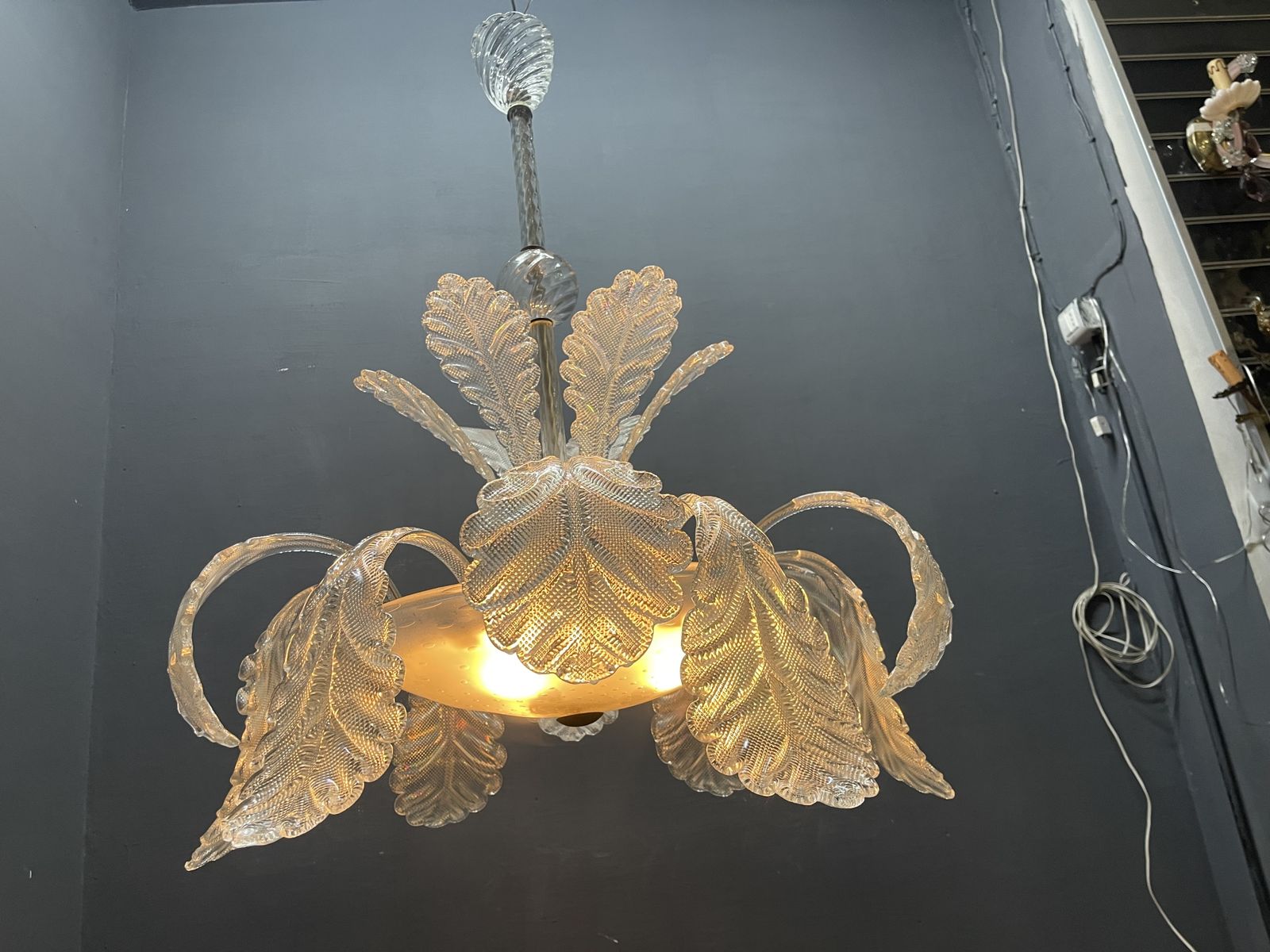 Large Murano Glass Leaf Chandelier By Barovier & Toso, Italy, 1950s photo Lighting