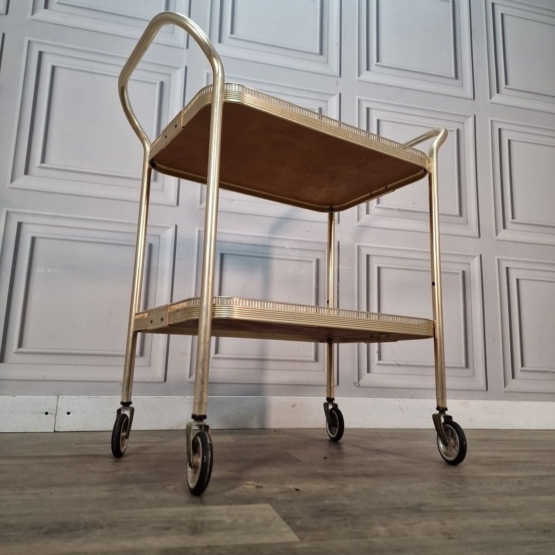 Vintage Drinks Tea Trolley 2 Tier Bar Cocktail Cart Marble Gold Effect Retro photo for sale