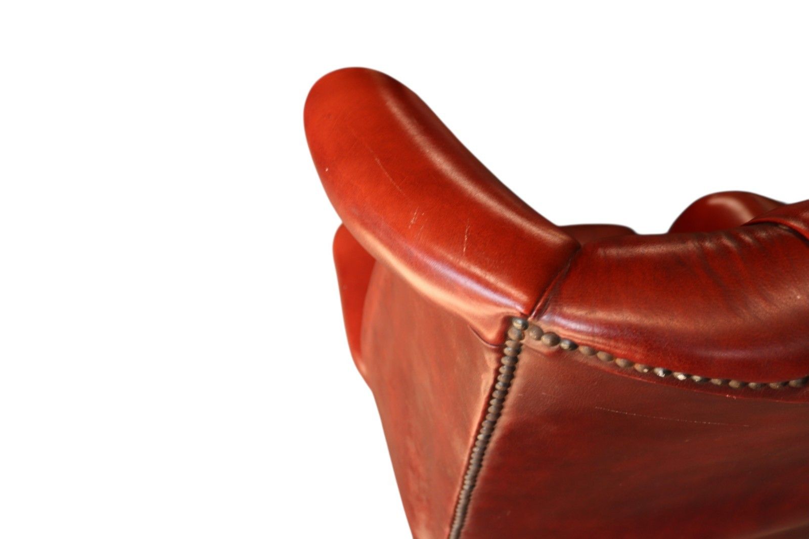 Vintage Oxblood Red Leather Wingback Queen Anne Style  Chesterfield Armchair photo furniture