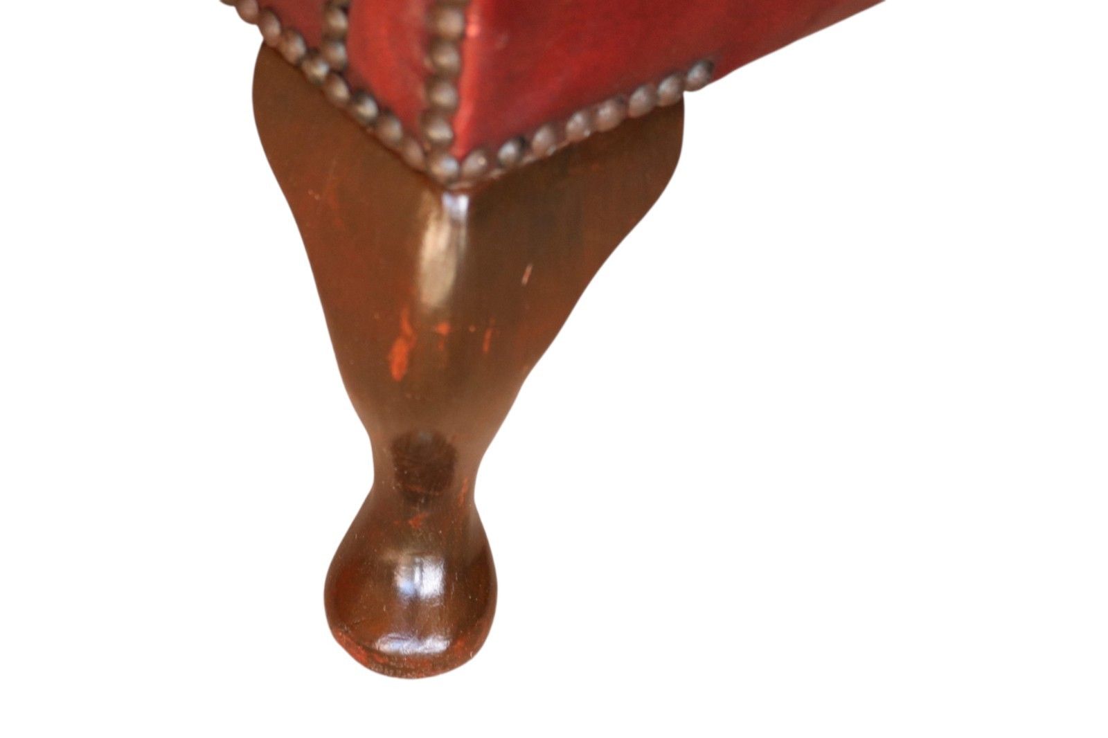 525.0 Vintage Oxblood Red Leather Wingback Queen Anne Style  Chesterfield Armchair photo