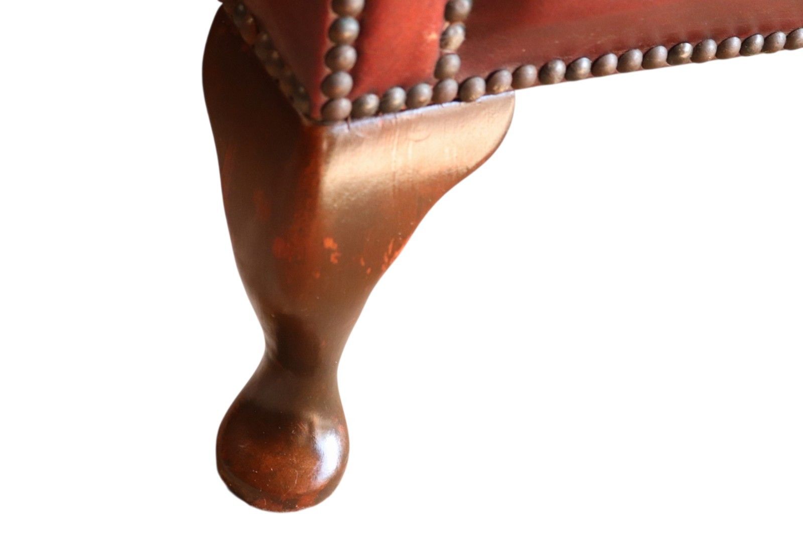 photo vinterior Vintage Oxblood Red Leather Wingback Queen Anne Style  Chesterfield Armchair