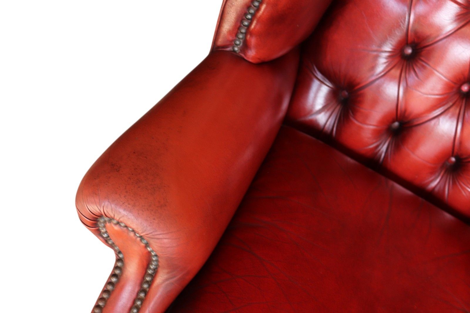 Vintage Oxblood Red Leather Wingback Queen Anne Style  Chesterfield Chair photo Furniture
