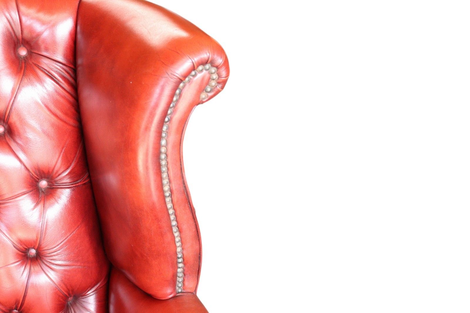 Vintage Oxblood Red Leather Wingback Queen Anne Style  Chesterfield Chair photo vinterior