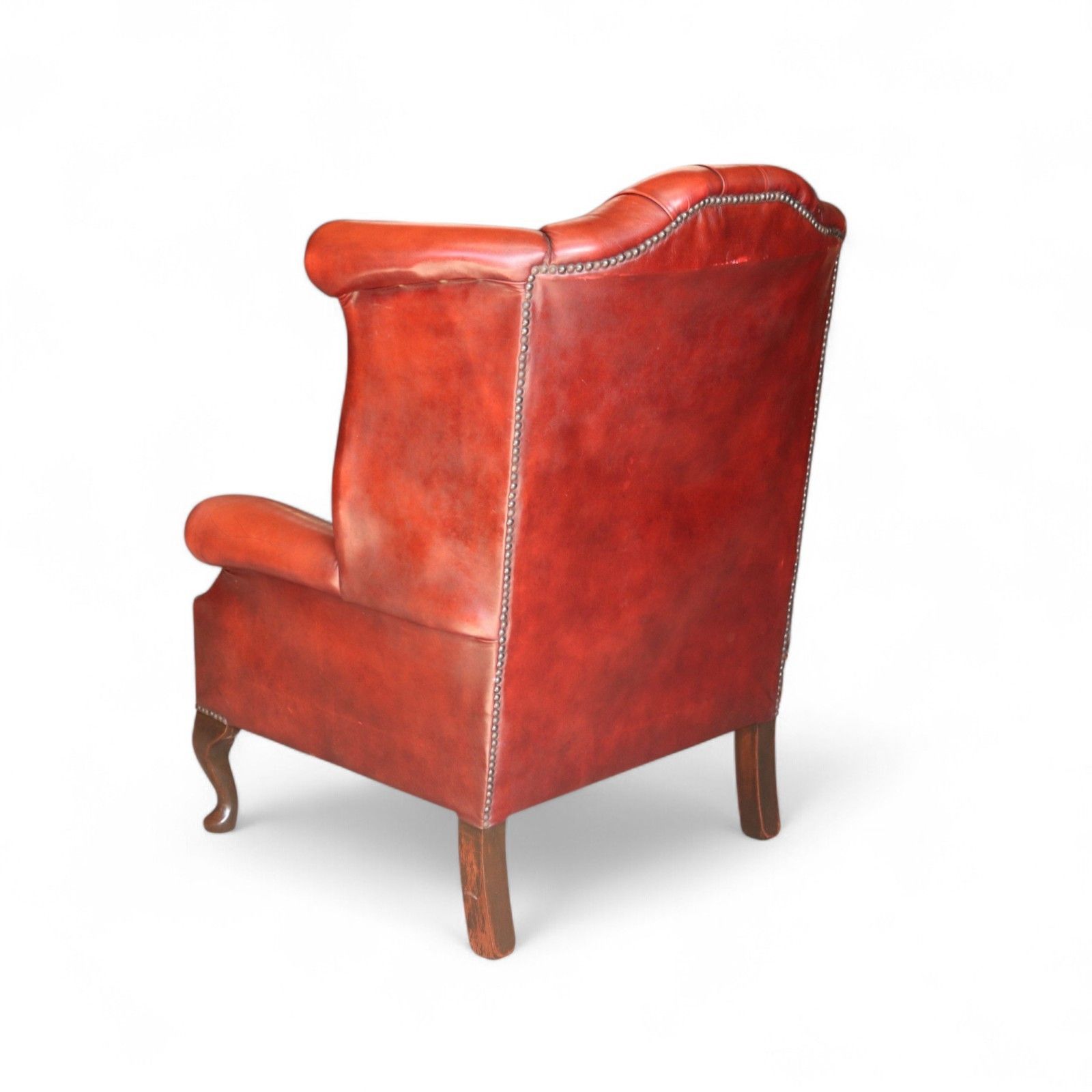 photo buy Vintage Oxblood Red Leather Wingback Queen Anne Style  Chesterfield Chair