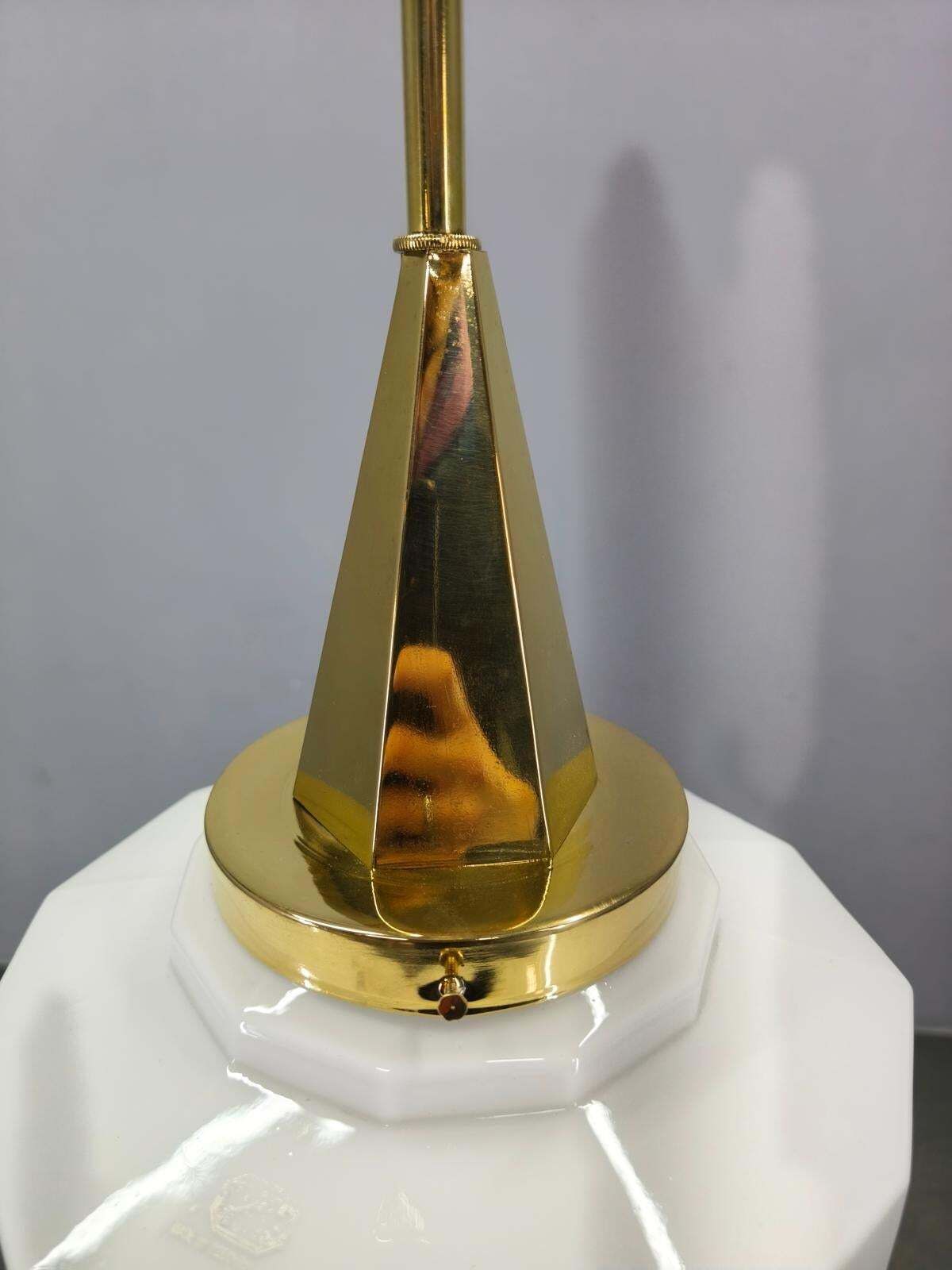 Art Deco Brass Pendant With Geometric Opaline Glass, Czechoslovakia 1930s photo buy