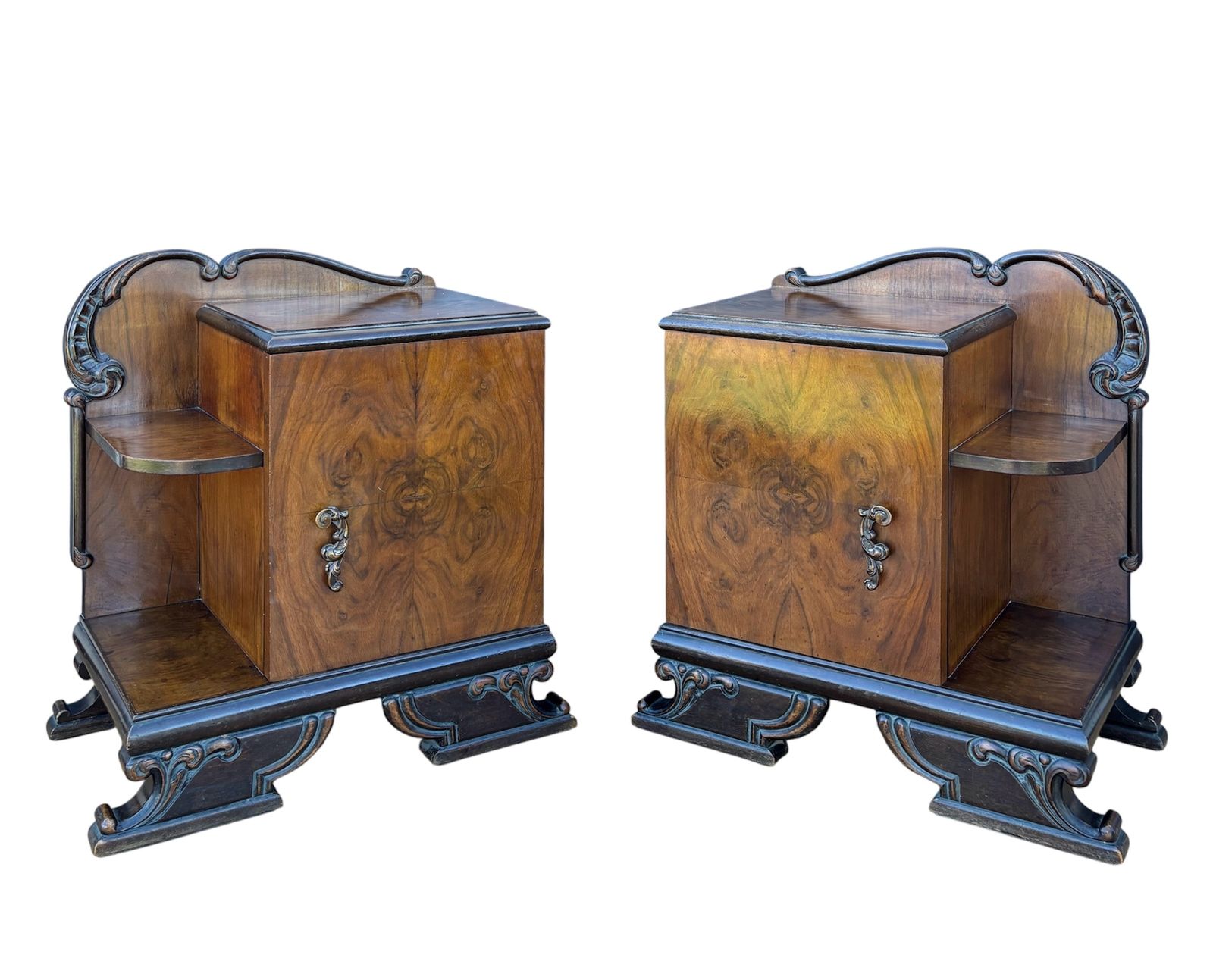 Pair Of Art Deco Walnut Bedside Nightstands, 1930s