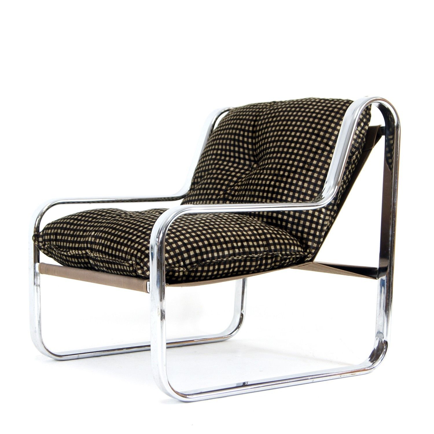 Retro Vintage Italian Chrome Sling Lounge Easy Chair Armchair Danish 1960s 1970s