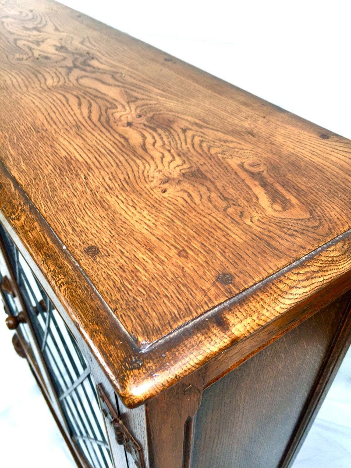 Vintage Oak Wooden Display Bookcase Cabinet & Glazed Doors Sideboard Old Charm photo vintage