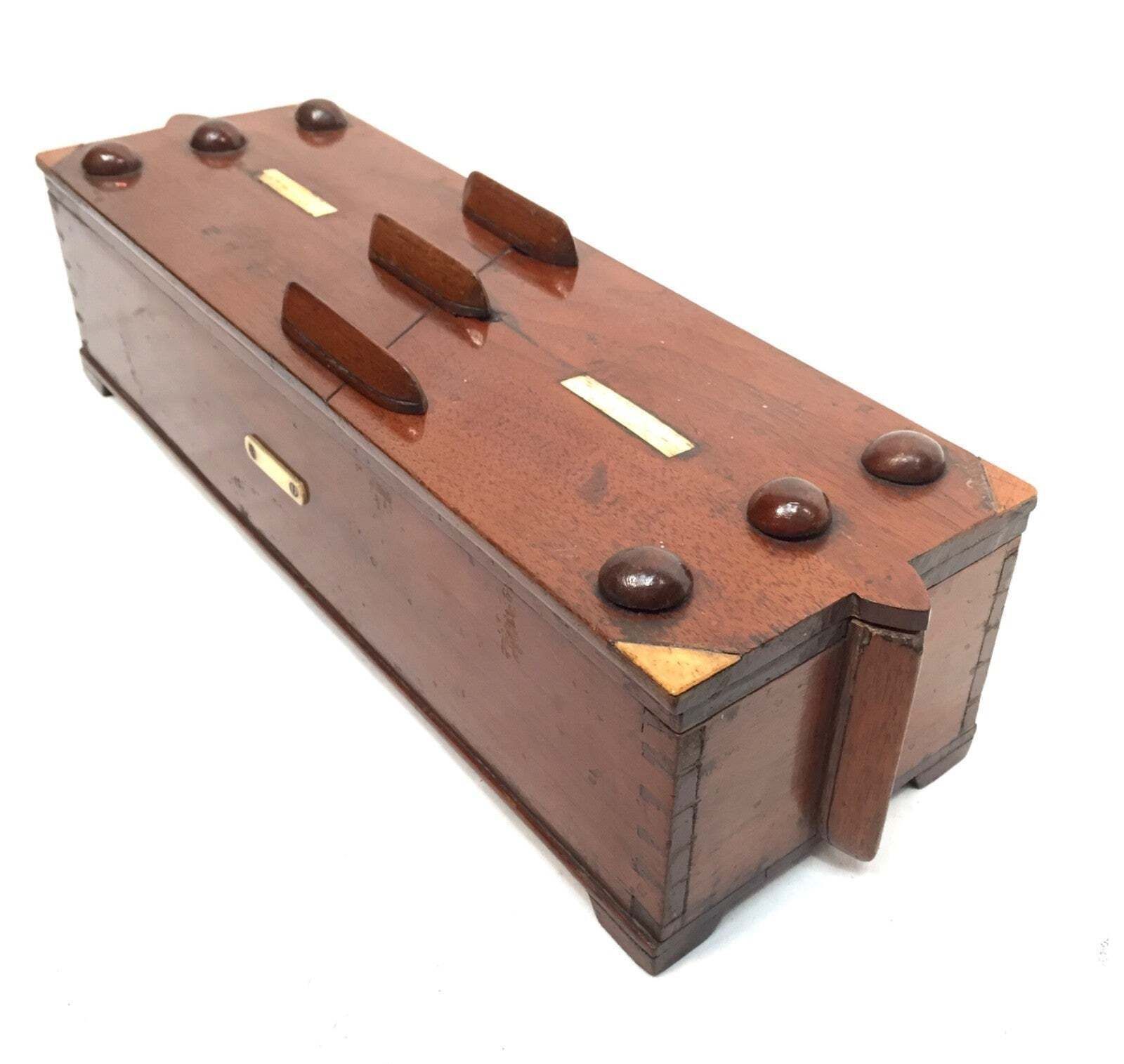 Antique Wooden 19th Century Secret Puzzle Box / Money Storage Chest C.1895 photo vinterior